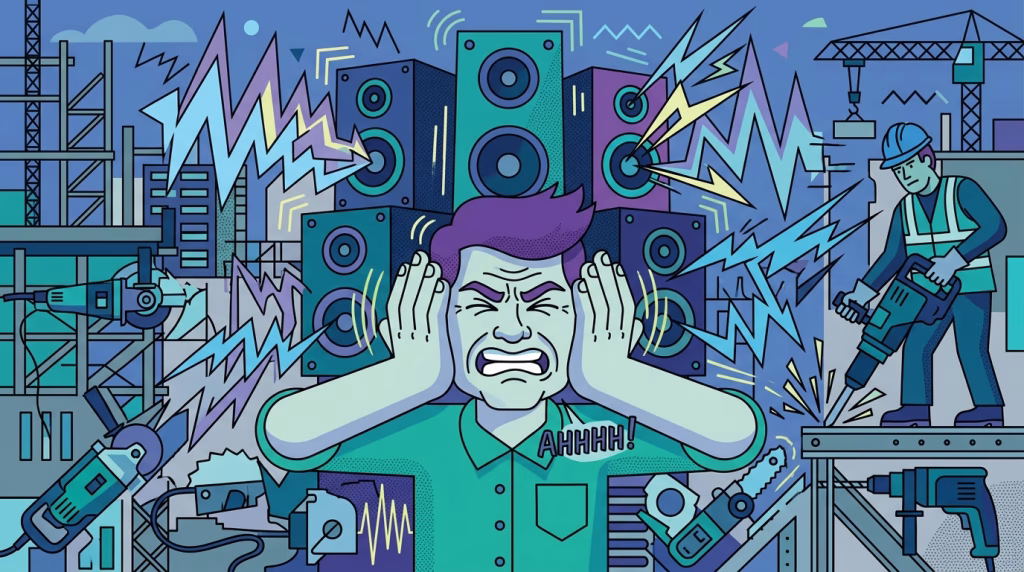 illustration of a man covering his ears due to loud noises