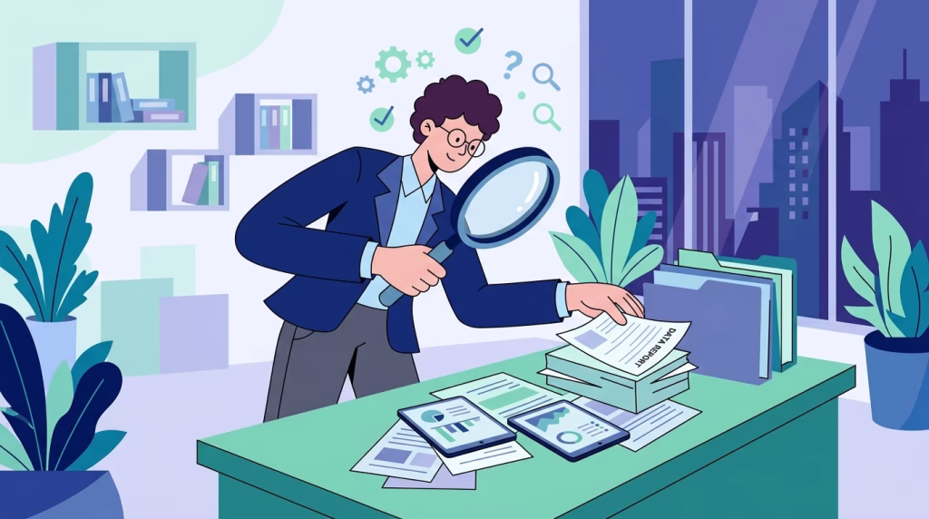 illustration of a person looking for clues