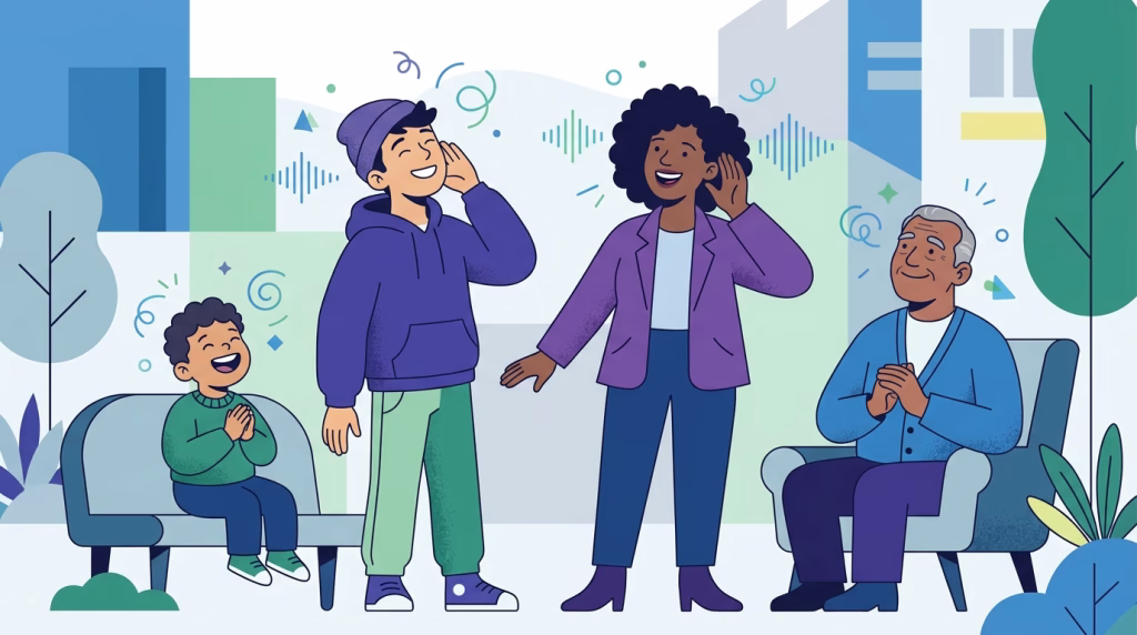 Happy people of all ages enjoying clear hearing and connection, illustrating the link between hearing